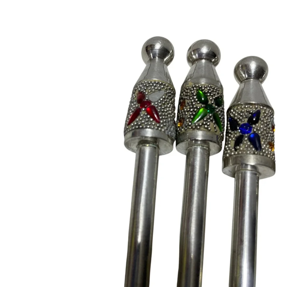 Pier One Silver Jeweled Drink Stirrers (one gem missing)‎ Set of 4